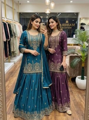 Rama Cinon Silk Embroidery Work Lehenga Suit