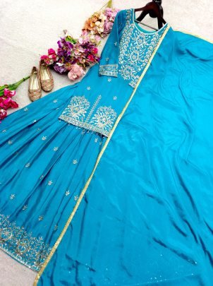 Rama Cinon Silk Embroidery Work Lehenga Suit