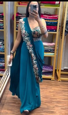 Rama Colour Jacket Style Ready To Wear Saree