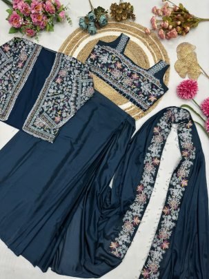 Rama Colour Jacket Style Ready To Wear Saree