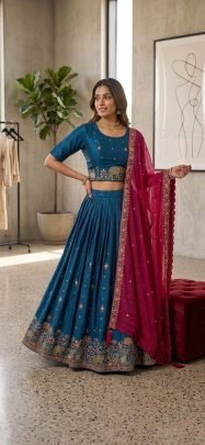 Designer Embroidered Space Silk Lehenga Choli