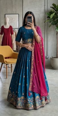 Designer Embroidered Space Silk Lehenga Choli