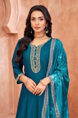 Heavy Embroidered Vichitra Silk Anarkali Suit Set