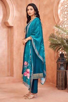 Heavy Embroidered Vichitra Silk Anarkali Suit Set