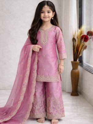 Ramzan Special  Baby Pink  Kids Sharara Suit