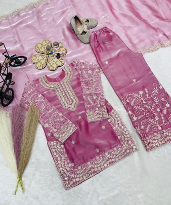 Ramzan Special  Baby Pink  Kids Sharara Suit