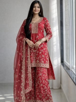 Ramzan Special  Red  Colour Palazzo Suit