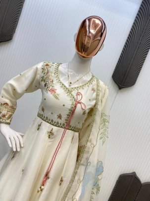 Ramzan Wear Embroidered Work Off White Colour Suit