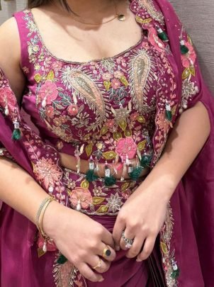 Rangoli Silk Fabric Rani Colour Choli Dhoti With Shrug