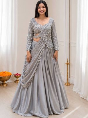 Rangoli Silk Gray Colour Fancy Lehenga