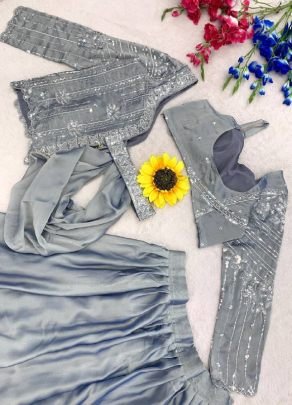 Rangoli Silk Gray Colour Fancy Lehenga