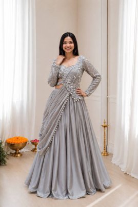 Rangoli Silk Gray Colour Fancy Lehenga