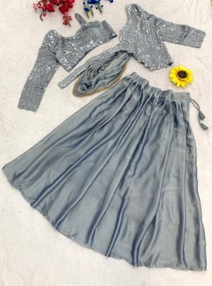 Rangoli Silk Gray Colour Fancy Lehenga