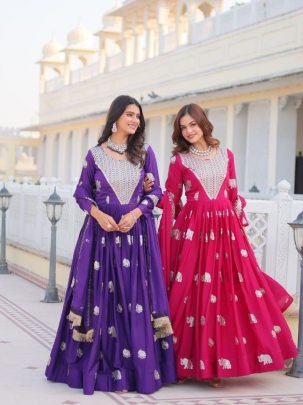 Wedding Wear Rani Pink Faux Georgette Gown