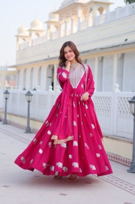 Wedding Wear Rani Pink Faux Georgette Gown
