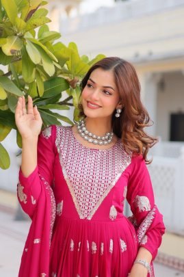 Wedding Wear Rani Pink Faux Georgette Gown