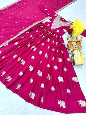 Wedding Wear Rani Pink Faux Georgette Gown
