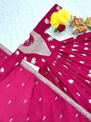 Wedding Wear Rani Pink Faux Georgette Gown