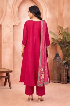 Rani Pink Vichitra Silk Anarkali Suit Set