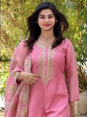 Rayon Fabric Pink colour Ready Made Suit