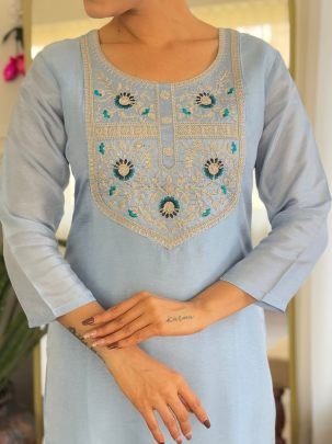 Rayon Fabric Sky Blue Colour Ready Made Suit