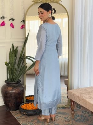 Rayon Fabric Sky Blue Colour Ready Made Suit