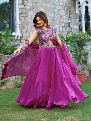Real Diamond Pure Purple Fendy Silk  Wedding Lengha Choli