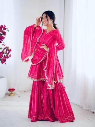 Real Mirror Mal Chanderi Sharara Suit With Full Flair Plazzo