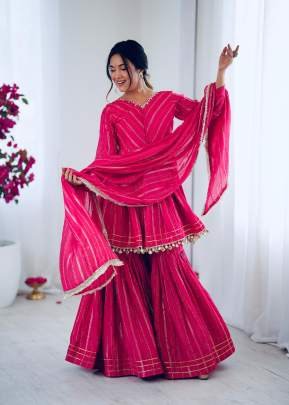Real Mirror Mal Chanderi Sharara Suit With Full Flair Plazzo