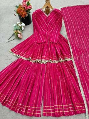 Real Mirror Mal Chanderi Sharara Suit With Full Flair Plazzo