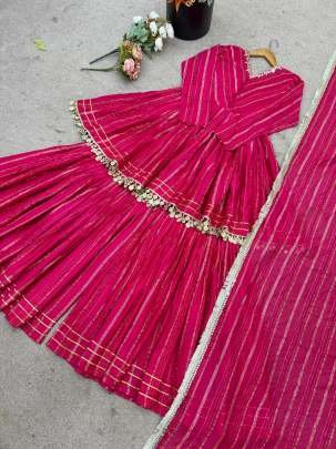 Real Mirror Mal Chanderi Sharara Suit With Full Flair Plazzo