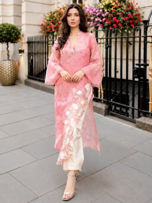 Real Mirror With Balloon Sleeve Pink Top With Pant
