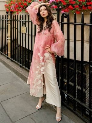 Real Mirror With Balloon Sleeve Pink Top With Pant