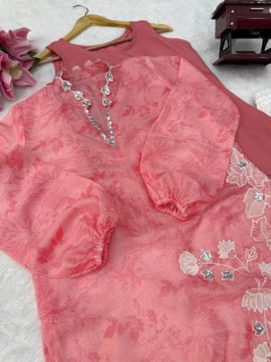 Real Mirror With Balloon Sleeve Pink Top With Pant
