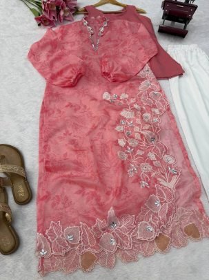 Real Mirror With Balloon Sleeve Pink Top With Pant
