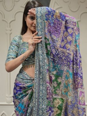 Real Mirror Work Chinnon Fabric Saree