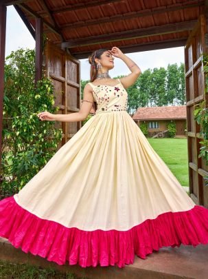 Real Mirror Work Cream Navratri Gown