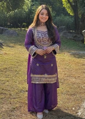 Real Mirror Work  Purple  Colour  Fabric  Palazzo Suit