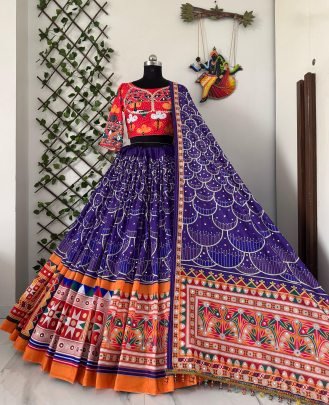 Real Mirror Work Purple Colour Navratri  Lehenga