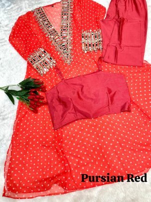 Real Mirror Work Red Colour Indo Western Dress