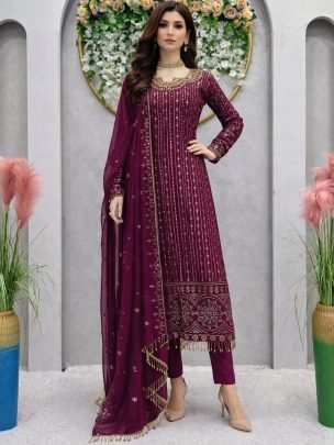 Real Mirror Work  Wine Colour  Suit