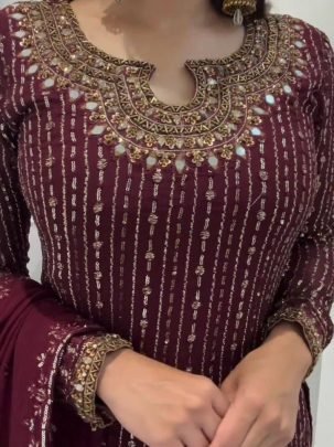 Real Mirror Work  Wine Colour  Suit