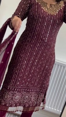 Real Mirror Work  Wine Colour  Suit