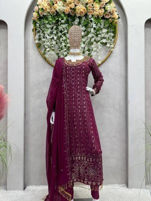 Real Mirror Work  Wine Colour  Suit