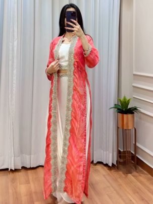 Red Colour Original Mirror And Handwork Indo Western Dress