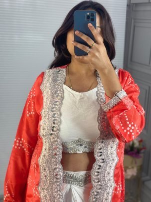 Red Colour Original Mirror And Handwork Indo Western Dress