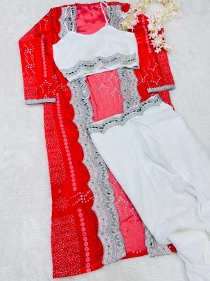 Red Colour Original Mirror And Handwork Indo Western Dress