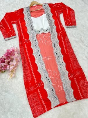 Red Colour Original Mirror And Handwork Indo Western Dress