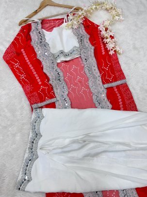 Red Colour Original Mirror And Handwork Indo Western Dress