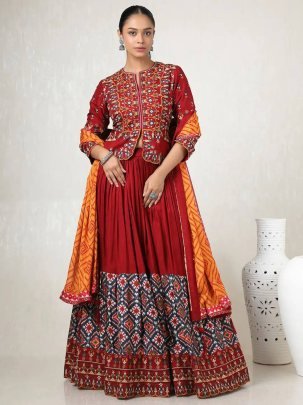 Navratri Muslin Cotton Printed Lehenga Set with Top And Dupatta